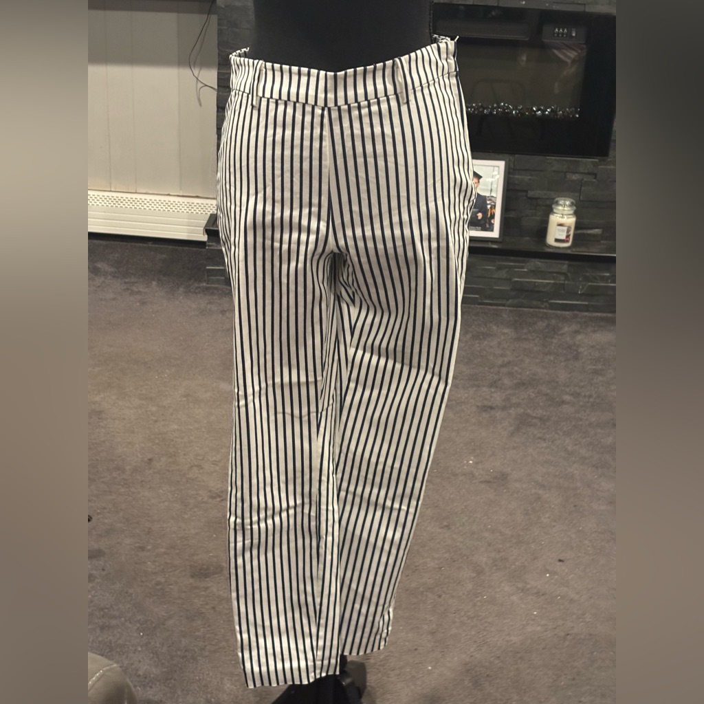Nwot H&M White Casual Dress Up Pants With Black Vertical Stripes